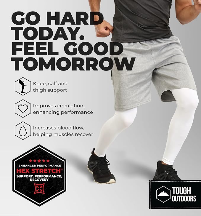 Tough Outdoors Leg Compression Sleeve - Leg Sleeves for Men & Women - Compression Calf Sleeves - Basketball Football Cycling