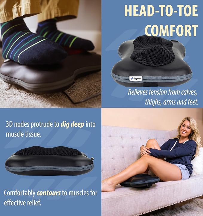 Zyllion ZMA-13 Back and Neck Massager with Heat for Pain Relief, Black | Shiatsu, Deep Tissue, 3D, Electric, Kneading, Massage Pillow, Muscle Therapy, Doctor Recommended, Car Adapter, Not Cordless