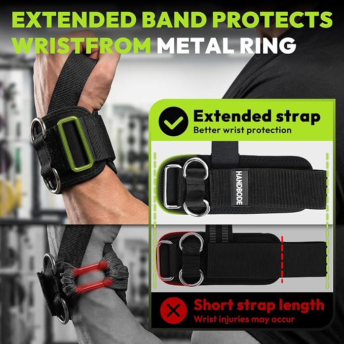 HANDBODE Lifting Straps, Double D-Ring Wrist Wraps for Gym | Nylon And Cowhide Options, 2 PCS, Cuffed Design, Extra-Long Profile, Deadlifts, Pull-Ups, Rows, Cable Training, Bodybuilding