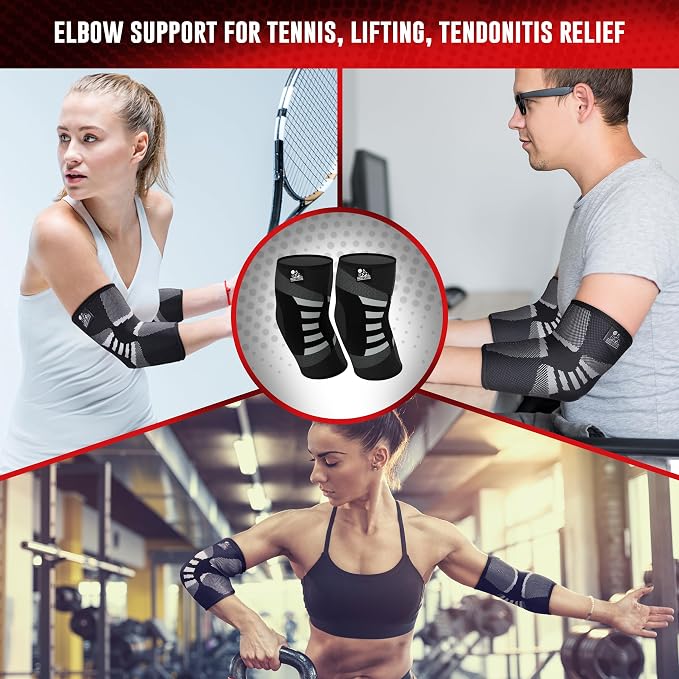 Nordic Lifting Elbow Compression Sleeve & Brace for Weightlifting | These elbow compression sleeves provide support that holds firm through weightlifting and strength training during gym days