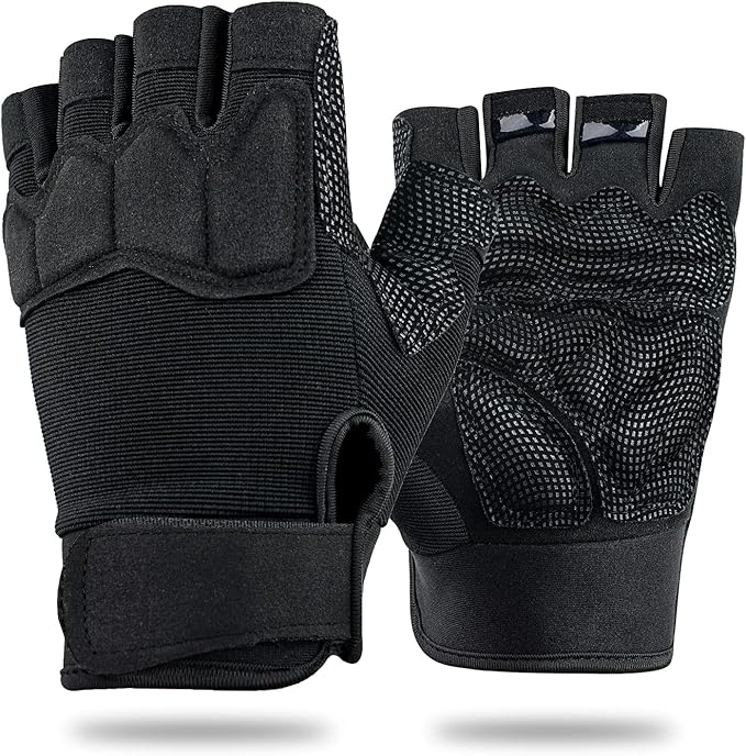 FIORETTO Fingerless Gloves for Men, Breathable Grip Palm Gloves for Motorcycle Riding, Driving, Cycling, Exercise, Workout, Climbing, Hiking and Outdoor Activities M210603