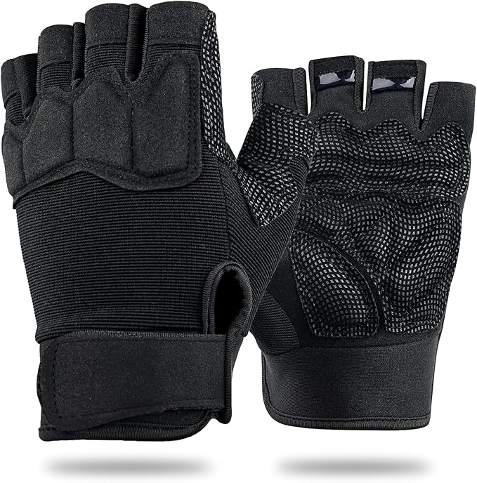 FIORETTO Fingerless Gloves for Men, Breathable Grip Palm Gloves for Motorcycle Riding, Driving, Cycling, Exercise, Workout, Climbing, Hiking and Outdoor Activities M210603