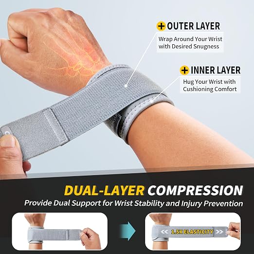 CAMBIVO 2 Pack Wrist Brace for Carpal Tunnel with wraps, Gray | Wrist Support, Adjustable Wrist Wraps for Weightlifting, Tendonitis, Pain Relief, Sleeping, Night, Gym, Neoprene, Both Hands