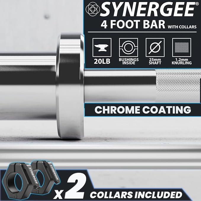 Synergee Olympic Barbell – 20/25 lb, 2" Bar, 350 lb Cap, Magnetic Collars