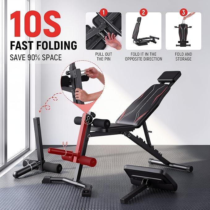 OPPSDECOR Adjustable Weight Bench with Leg Extension and Preacher Curl Pad | Foldable Workout Bench, 10 Positions Incline Decline Flat Full Body Home Gym Strength Training, 800 lbs Capacity Bench Press