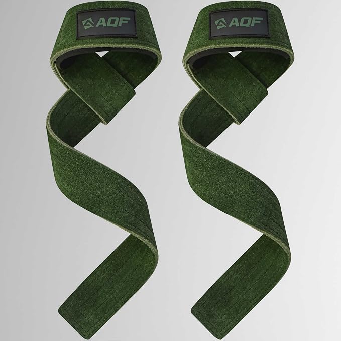 AQF Leather Weight Lifting Straps, Heavy Duty Wrist Strap for Powerlifting | Premium Suede Leather, Handcrafted Construction, Reinforced Dual Stitching, 3 mm thick & 66cm long, Sold as a Pair