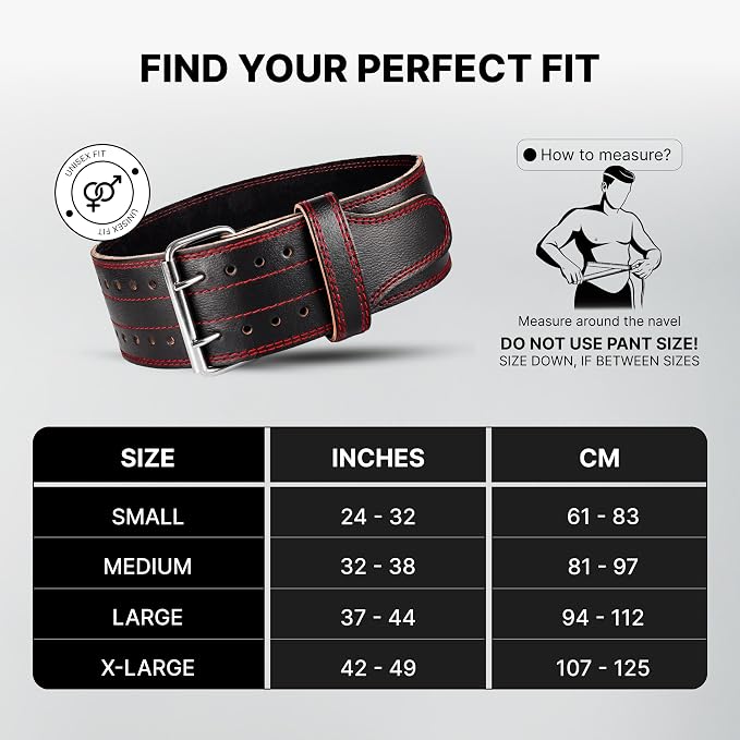 DMoose Fitness Weight Lifting Belt for Lower Back Support - 5mm Thick Genuine Leather Gym Belt for Deadlifts, Powerlifting & Squats - Double Prong Buckle - Men & Women