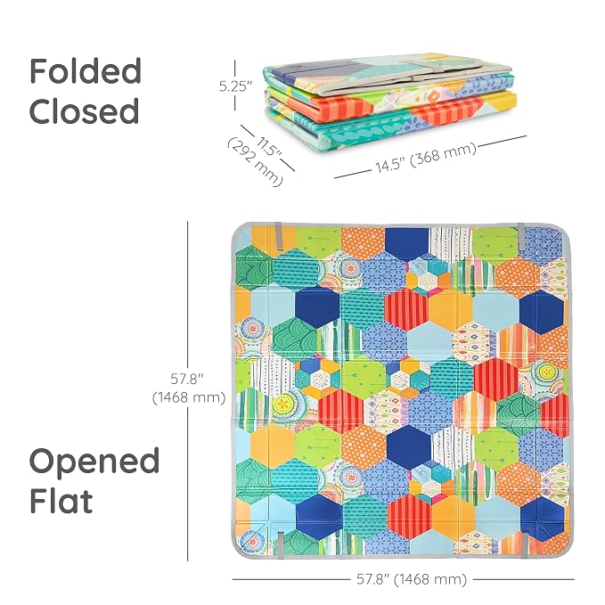 Infantino Foldable Foam Play Mat Reversible 57x57 in, Multicolor | Reversible design with two sides to play, Lightweight & portable, Water-resistant & wipeable, Folds flat for easy storage