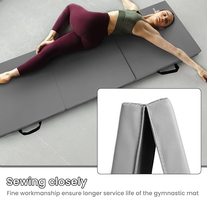 BalanceFrom 6x2 Feet 3-Panel Folding Gymnastics Mat – 1.5-Inch Thick Pad with Vinyl Surface and Carrying Handles for Tumbling, Yoga, Pilates, Home Workouts, and Martial Arts