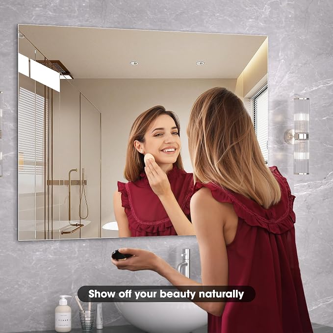 Hasipu 2-Pack 32" x 24" Bathroom Mirror, Mirrors for Sink, Frameless Mirror, Rectangle Mirror for Bathroom, Modern, Horizontal or Vertical