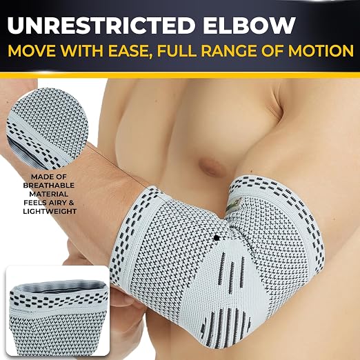 NeoTech Care Elbow Support Brace - Breathable - Men, Women, Right or Left (Gray, Size L, 1 Unit)