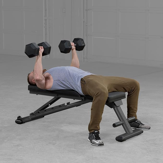 Body-Solid (GFID225B) Adjustable Weight Bench for Full Body Workout, 7-Position Easy Ladder Adjustment, No Assembly Required, with Incline, Decline & Flat Settings, Black | 7-Position Easy Ladder Adjustment. No Assembly Required. Includes Incline. Decl...