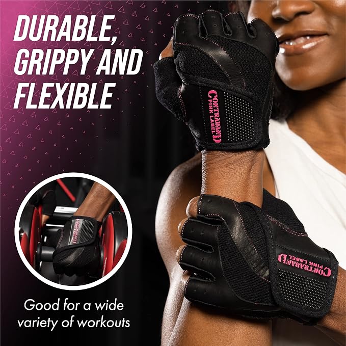 Contraband Pink Label 5437 Womens Extreme Grip Weight Lifting Gloves w/Heavy Rubber Padded Palm (Pair) - Heavy Duty Palm w/Griplock Silicone & Rubber Grip Pads for Gym Workouts