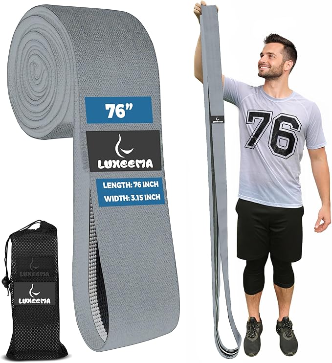 Premium 76" Extra Long Resistance Band for Working Out, 3" Wide Non-Slip Fabric Exercise Band for Stretching, Yoga, Strength Training & Physical Therapy