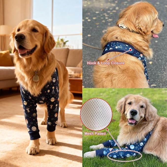 HDKUW Dog Elbow Protector for Calluses, Dog Joint Recovery Sleeve for Prevent Licking Wound, Elbow Sleeves with Mesh Pad for Medium Large Dogs (3XL, Universe)