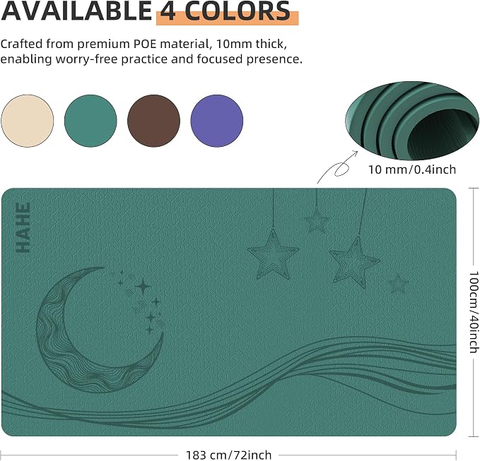 HAHE Extra Wide Yoga Mat, 72"x40"x0.4"Thick, Large Exercise Mats | Oversized Non Slip Workout Mat with Strap for Yoga, Pilates, Fitness, Home Gym Studio, Yoga Mats for Men & Women