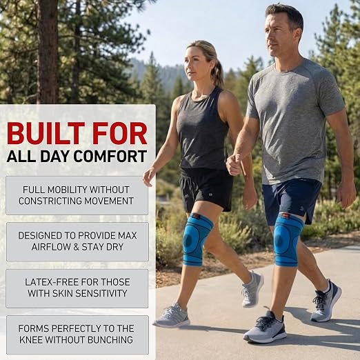 McDavid 4-Way Elastic Knee Sleeve, Compression Knee Support for Pain Relief, Soreness, All-Day Daily Activity Blue/Black M