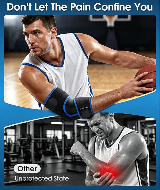 Adjustable Elbow Brace with Support for Tennis, Tendonitis & Golfer's Elbow | Compression Sleeve for Pain Relief, Breathable Soft Ergonomic Design Suitable for Sports Work Daily Life, Fits Most Men Women