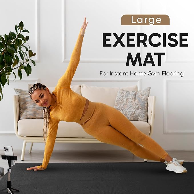 Gorilla Mats Large Exercise Mat – 6'x4', 7'x4', 7'x5', 8'x4', 10'x4' (1/4" Thick) – Ultra Durable Workout Mat for Home Gym Flooring – Non-Slip, Flat Fitness, Yoga & Weight Lifting Floor Mat