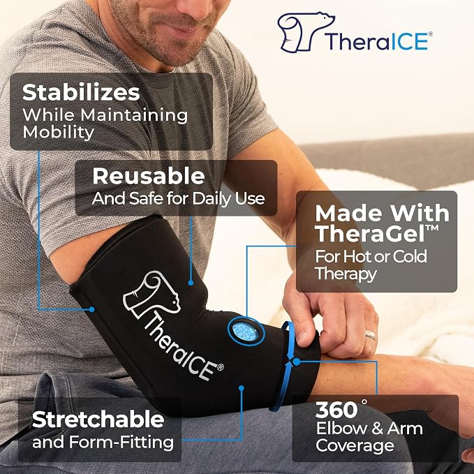TheraICE Elbow Ice Pack Wrap, Compression Sleeve for Tennis & Golfers Elbow | Forearm & Arm Ice Sleeve for Bursitis, Tendonitis Relief, Reusable Cold Pack, Women & Men