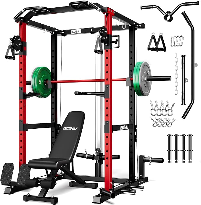 RH01 Power Cage Rack, 2000LBS Squat Rack with with Cable Crossover System&LAT Pull Down System, Multi-Function Workout Cage for Home&Garage Gym