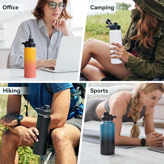Fijinhom Insulated Water Bottle with Handle, 304 Stainless Steel Water Bottles with Wide Mouth, Double Wall Vacuum Sports Water Bottle, BPA Free, Keep Cold and Hot, 18 Ounces, Black