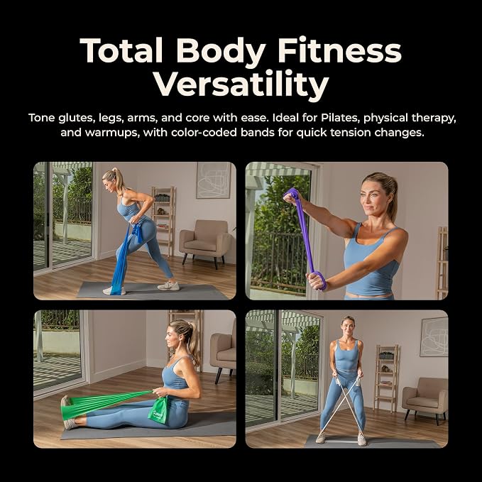 Sunny Health & Fitness 5-Level Resistance Band Set for Strength Training | 59" Length, Full-Body Workout, 3-30LB Progressive Exercise, Yoga, Pilates, Recovery, Lightweight, Carry Bag for Travel