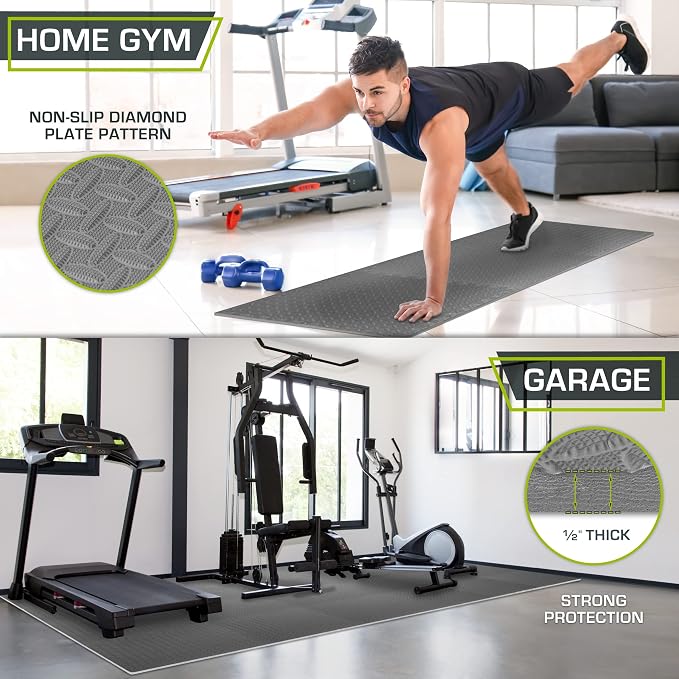 ProsourceFit Exercise Puzzle Mat ½-inch, EVA Interlocking Foam Floor Tiles for Home Gym, Workout Equipment, Kids Play Areas, Grey, 144 SQ FT - 36 Tiles