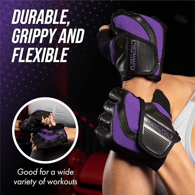 Contraband Pink Label 5437 Womens Extreme Grip Weight Lifting Gloves w/Heavy Rubber Padded Palm (Pair) - Heavy Duty Palm w/Griplock Silicone & Rubber Grip Pads for Gym Workouts
