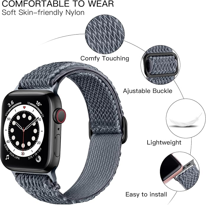 Lerobo Stretchy Nylon Solo Loop Band, Compatible with Apple Watch Series 11 10 9 8 7 6 5 4 3 SE3/2/1 Ultra3/2/1, Adjustable Strap for iwatch Band 44mm 45mm 46mm 49mm 42mm 40mm 41mm 38mm for Women Men