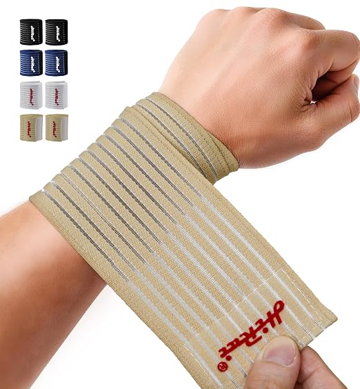 HiRui 2-Pack High-Elastic Wrist Support Straps Wrist Compression Bandage - Wrist Wraps Wristbands for Carpal Tunnel Arthritis Tendonitis Weightlifting Tennis Basketball - Breathable Soft (Beige)