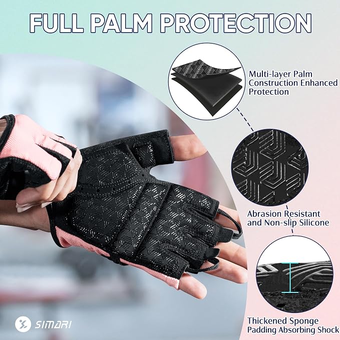 SIMARI Workout Gym Gloves for Men Women, Weight Lifting Gloves with Wrist Wrap Support, SBR Pad Grip for Full Palm Protection, for Exercise, Fitness, Dumbbells, Barbell, Climbing, Fingerless