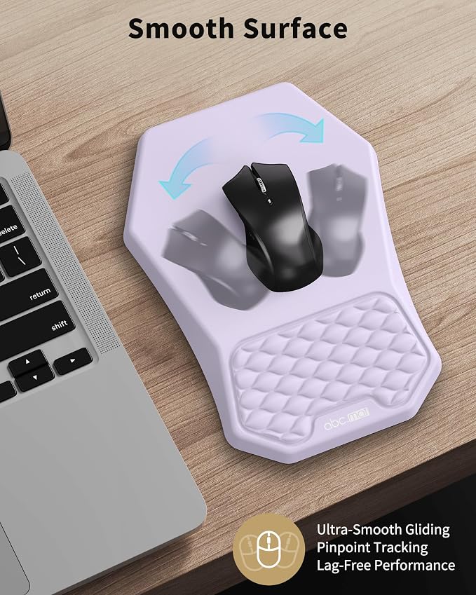 Ergonomic Mouse Pad Wrist Rest Support | Massage Design Mousepad for Carpal Tunnel Pain Relief, Memory Foam, Non-Slip PU Base for Computer Desk, Purple Pad