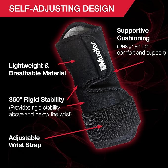 MUELLER Sports Medicine Adjustable Night Support Wrist Brace, For Sleeping, Arm Compression worn Left or Right For Men and Women, Black, One Size Fits Most