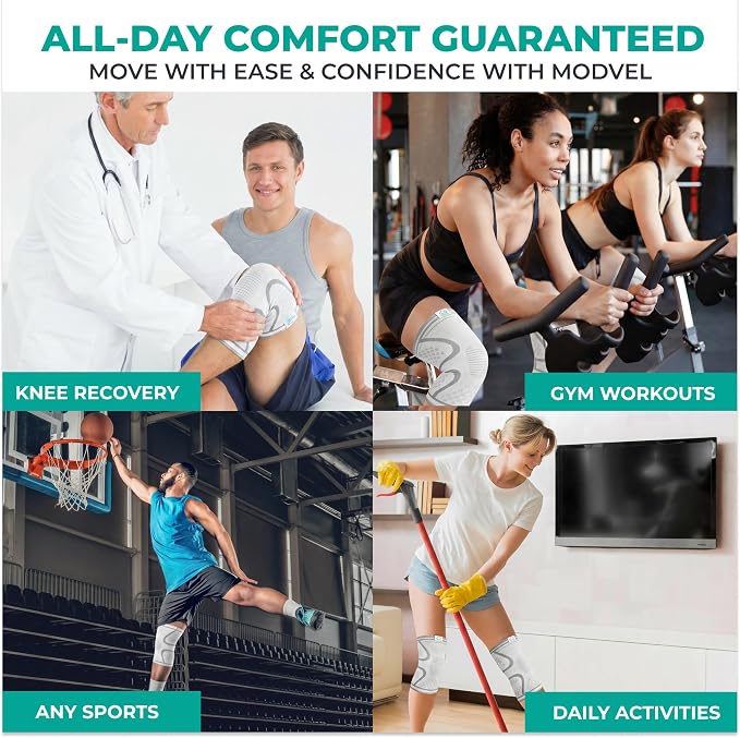 Modvel Compression Knee Brace for Women & Men - 2 Pack Knee Brace for Women Running Knee Pain, Knee Support Compression Sleeve, Workout Sports Knee Braces for Meniscus Tear ACL & Arthritis Pain Relief