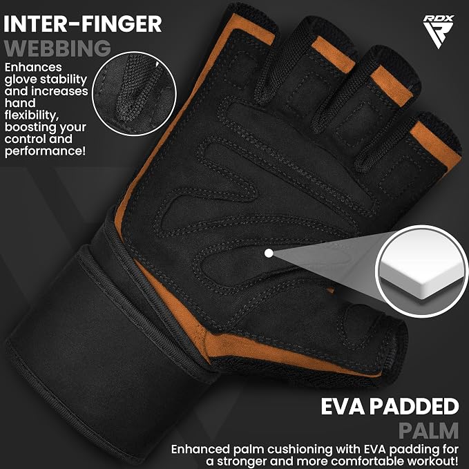 RDX Weight Lifting Workout Gloves with Wrist Support, 50 CM Long Wrist Straps, Anti Slip Padded Palm, Breathable Gym Grip for Fitness Training Powerlifting, Men Women Bodybuilding Exercise