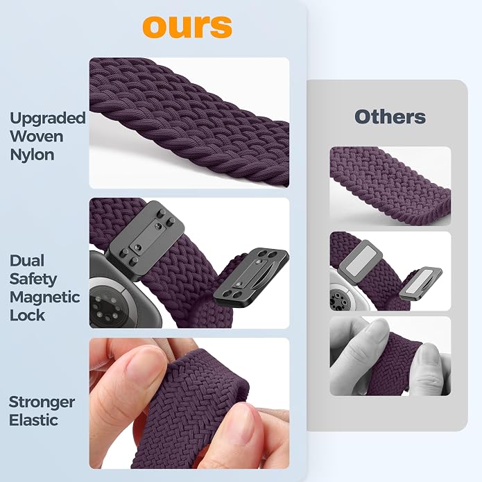 Laffav Braided Stretchy Band Compatible with Apple Watch Bands 42mm 40mm 41mm 38mm 44mm 45mm 46mm 49mm for Women Men, Magnetic Nylon Solo Loop Sport Strap for iWatch Series 11 10 9 8 7 6 5 4 SE Ultra
