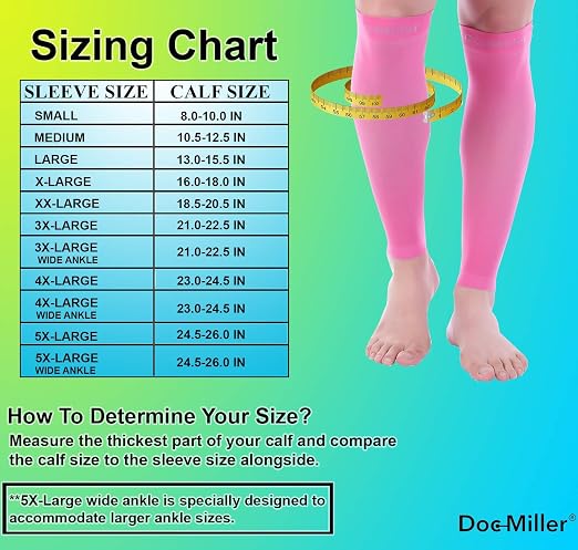 Doc Miller Calf Compression Sleeves 30-40 mmHg for Men & Women, 1 Pair | Knee High, Medical Grade, Footless Compression Socks, Shin Splints, Leg Swelling, Varicose Veins, Wide Calf, Nurses, Recovery