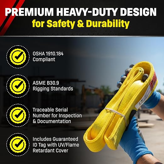 DD Sling (USA Made). 3" Widths by 6' to 20' Lengths in Listing, 2 Ply Twisted Eye, Nylon Lifting Slings, Eye & Eye, 8,900 lbs Vert, 7,200 lbs Choker, 17,800 lbs Basket Load Capacity (3" x 6')