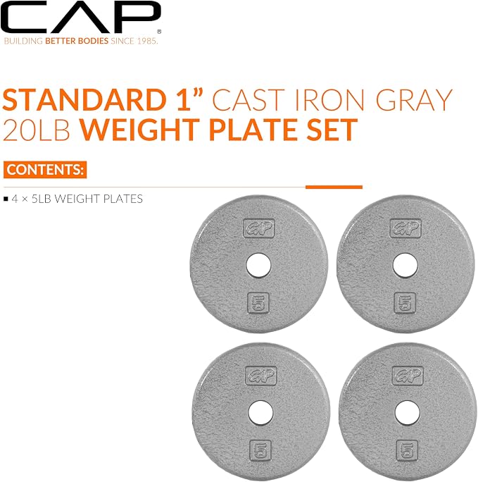 CAP Barbell Standard 1-Inch Cast Iron Weight Plates - Singles & Sets | 1.25-50 lbs | Multiple Options