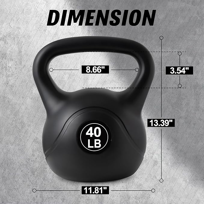ALTLER Vinyl Plastic Concrete Kettlebell 10-50LBS Safe Strength Training Kettlebell Anti-Slip Grip Weight for Home Workouts and Men/Women/Beginners