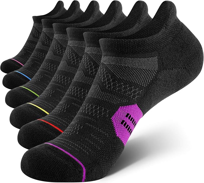 CS CELERSPORT 6 Pack Women's Ankle Running Socks Cushioned Low Cut Tab Athletic Socks