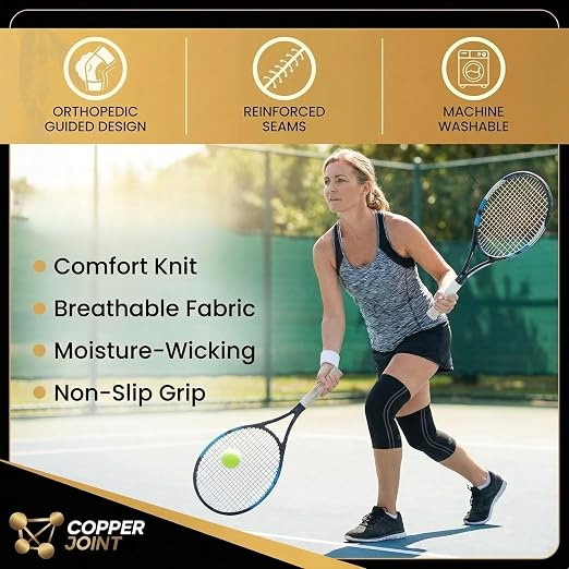 CopperJoint Athletic Knee Sleeve Pair for Women & Men, Moderate Support Compression Knee Sleeves for Running, Workouts, Training & Active Wear - 1 Pair