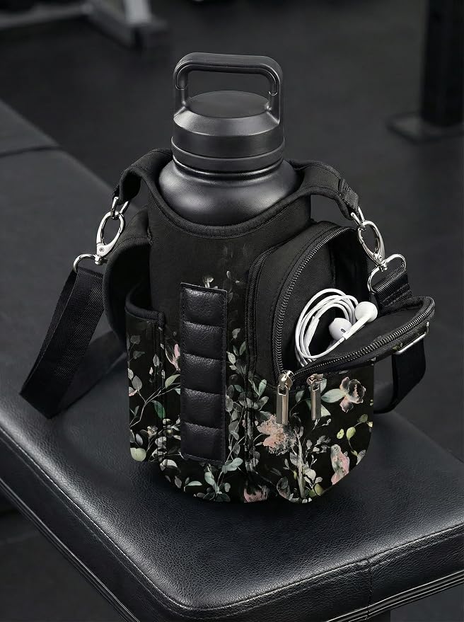 Magnetic Gym Bag,Magnets Gym Water Bottle Bag Carrier Holder with Pockets & Strap Fit for 18 to 40 oz Owala Hydro Flask Yeti, Gym Accessories for Men Women,Walking, Hiking
