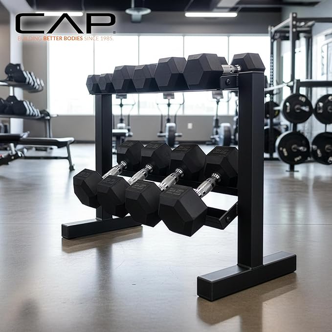 Cap 24-Inch Dumbbell Storage Rack for Home Gym, 2-Tier Heavy-Duty Weight Rack for Hex Dumbbells, Space-Saving Steel Free Weight Organizer Stand, Holds 5lb - 25lb Pairs