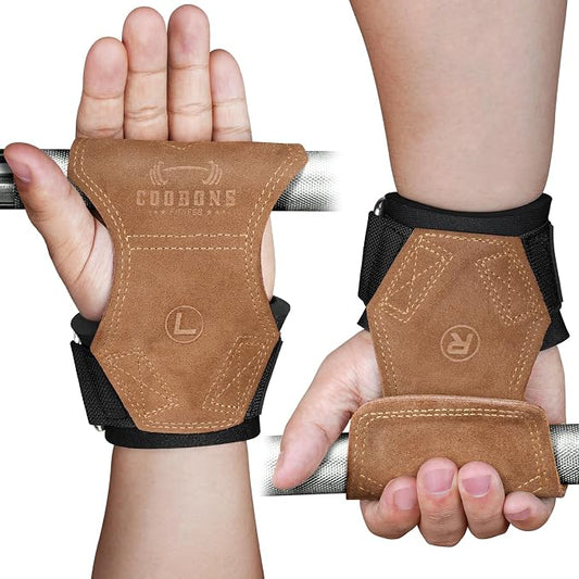 Weight Lifting Wrist Straps, Gym Straps Weight Lifting for Deadlift and Powerlifting, Double Layer Leather Wrist Wraps with Padded Cushion Wrist Loop, Weightlifting Grips for Men and Women