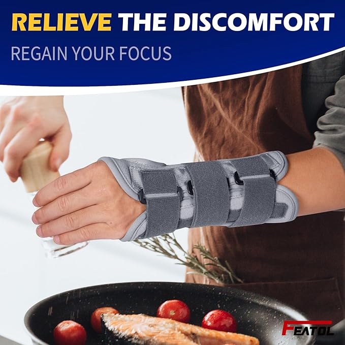 FEATOL Wrist Brace Splint Carpal Tunnel for Women Men, Night Wrist Sleep Support Brace, Left Hand, Medium/Large, Pain Relief for Sprain, Arthritis, Tendonitis