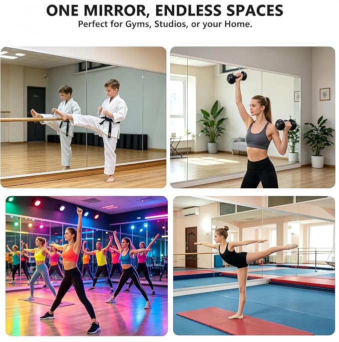 Home Gym Mirror 48"x24" 2-Pack, Thick HD Explosion-Proof Tempered Glass, Frameless Full Body Wall Mount Mirror for Yoga Garage Bedroom
