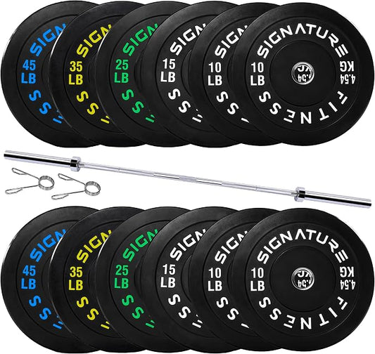 Fitvids 2-Inch Olympic Rubber Weight Plates Sets, Bumper Plates Set with Barbell for Strength Training, 180-390 Lbs Multiple Options