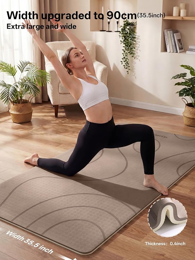 EaseUp Large Yoga Mat 73x35.5x0.4",10mm Thick Non-Slip for Home Workout | Extra thick and wide,TPE material, joint cushioning, easy to clean, wear-resistant, for yoga & Pilates with strap ﻿
